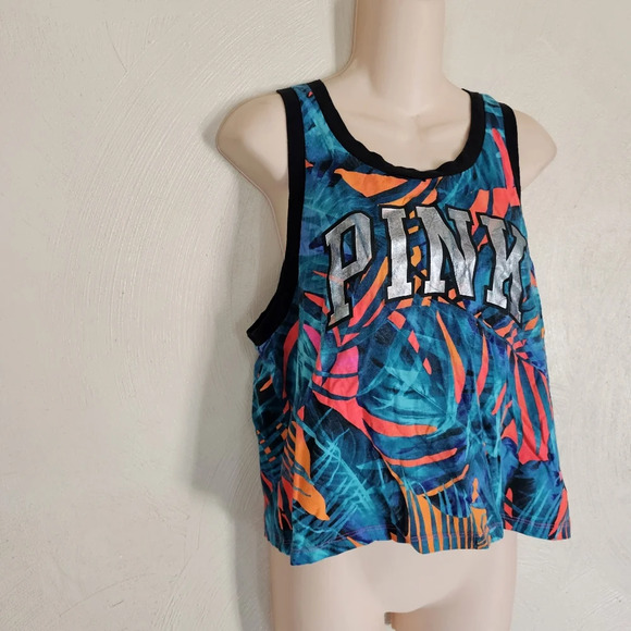 Victoria’s Secret Pink Multicolor Tropical Floral Logo Tank Top Size Women’s Med - Picture 4 of 11